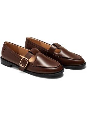 Women's Dark Brown Comfortable T-Strap Closed Round Toe Slip On Flat Loafers